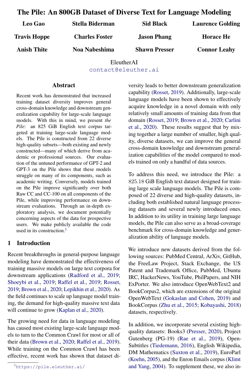 The Pile: An 800GB Dataset of Diverse Text for Language Modeling