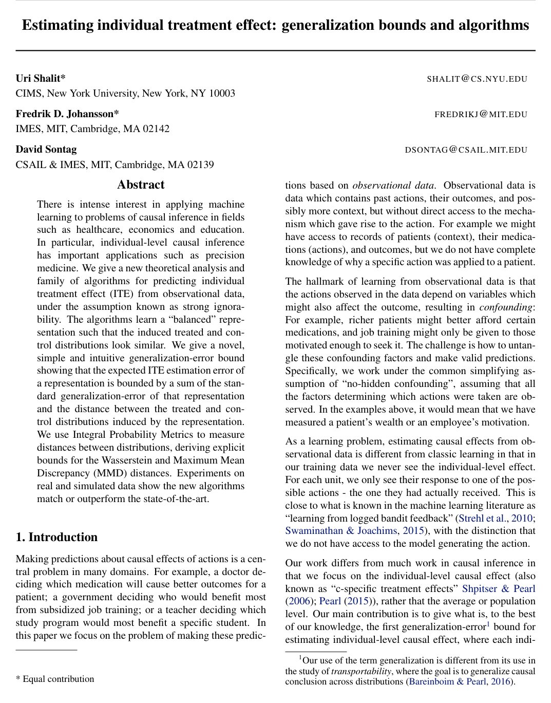 Cover for Estimating individual treatment effect: generalization bounds and algorithms
