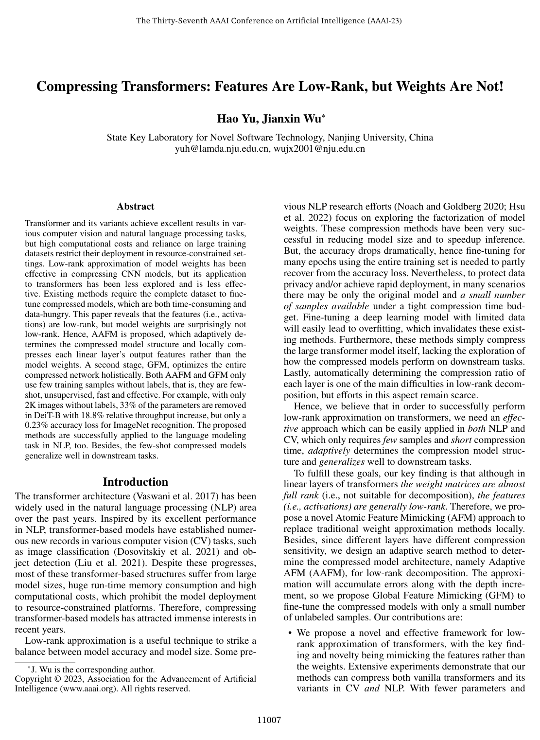 Cover for Compressing Transformers: Features Are Low-Rank, but Weights Are Not!