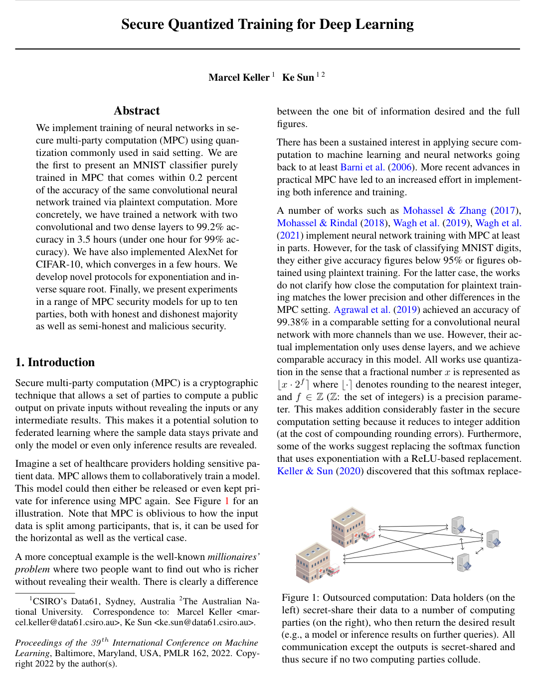 Secure Quantized Training for Deep Learning