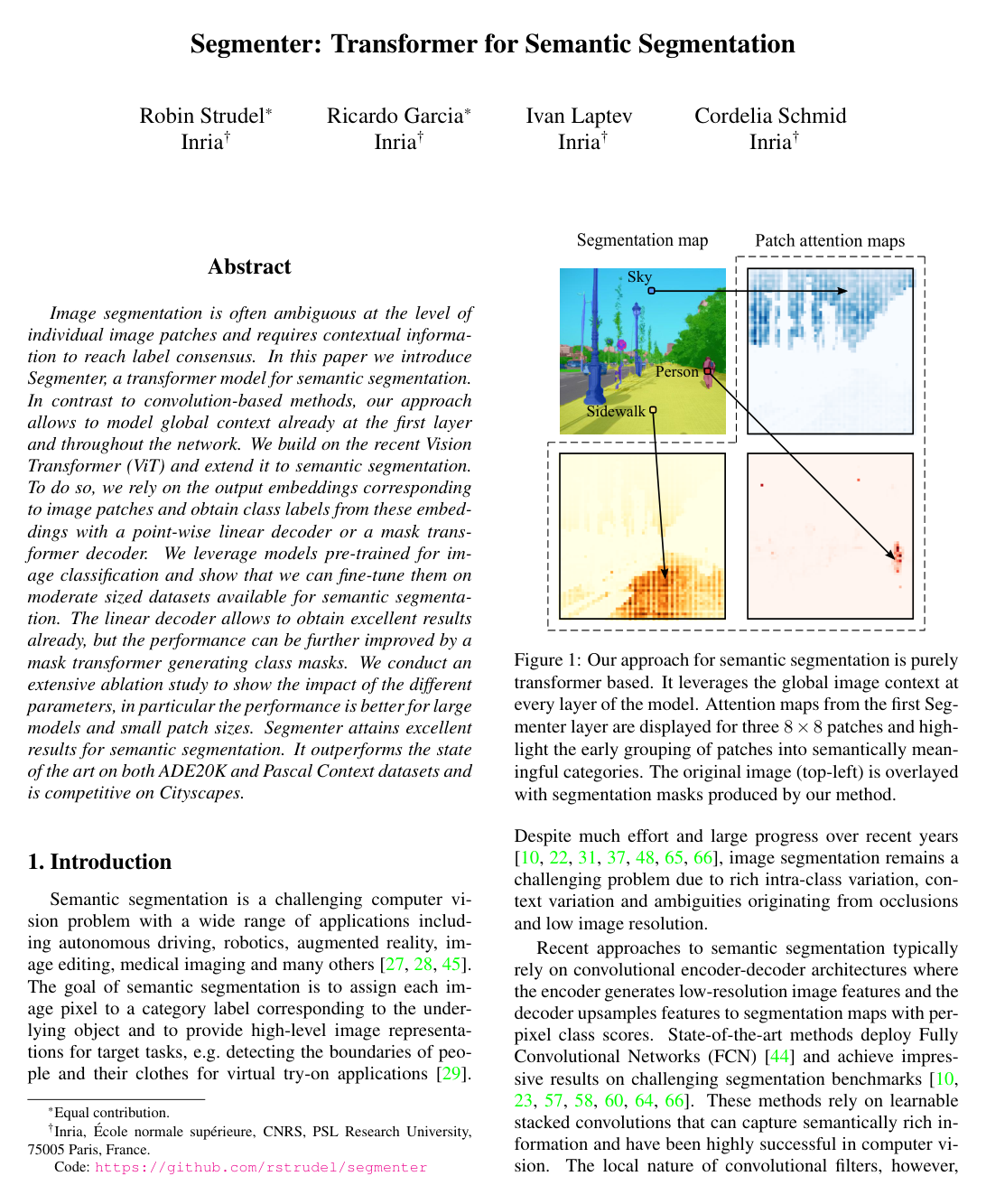 Cover for Segmenter: Transformer for Semantic Segmentation