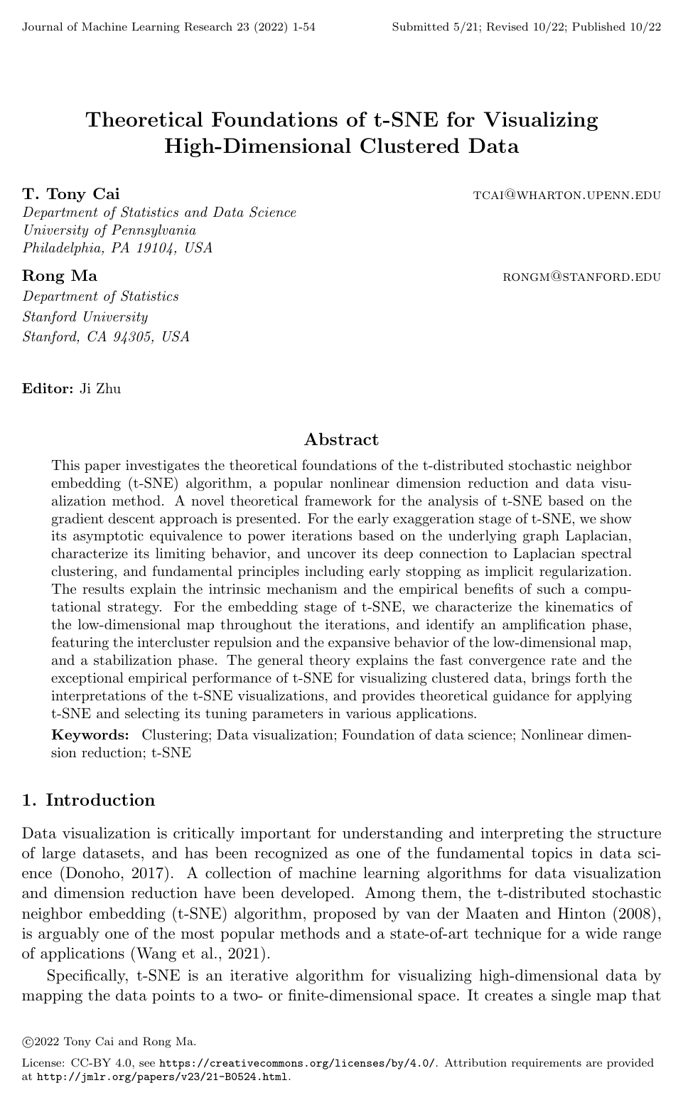 Theoretical Foundations of t-SNE for Visualizing High-Dimensional Clustered Data
