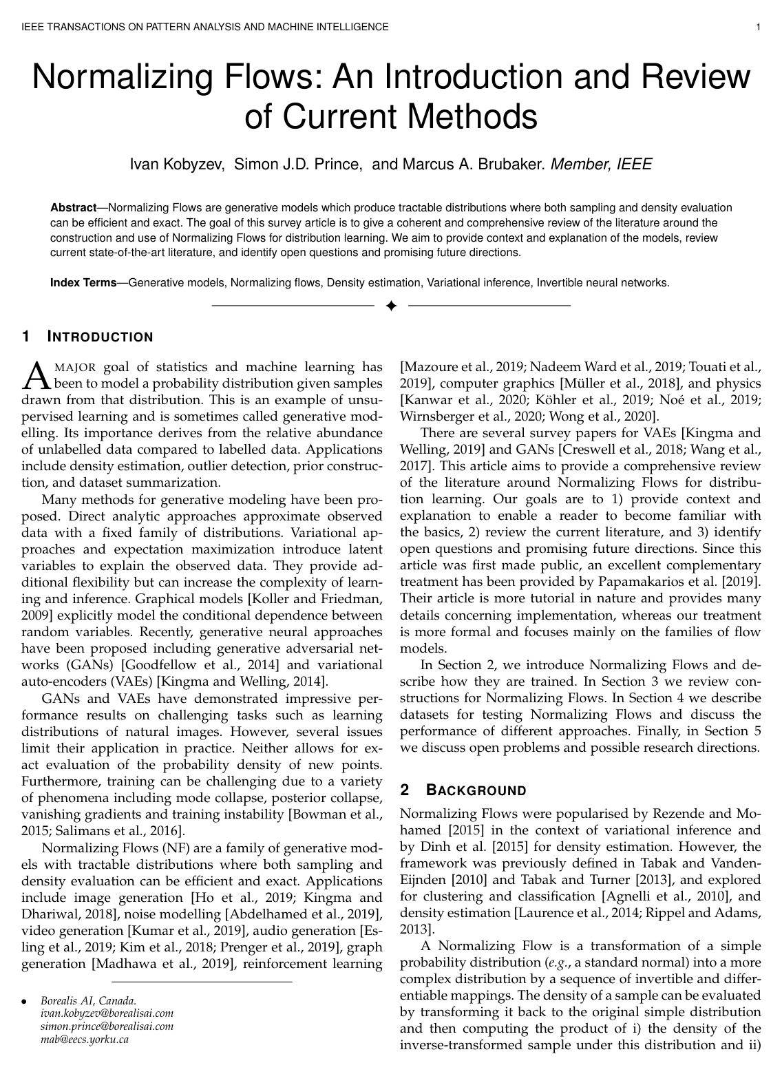 Cover for Normalizing Flows: An Introduction and Review of Current Methods