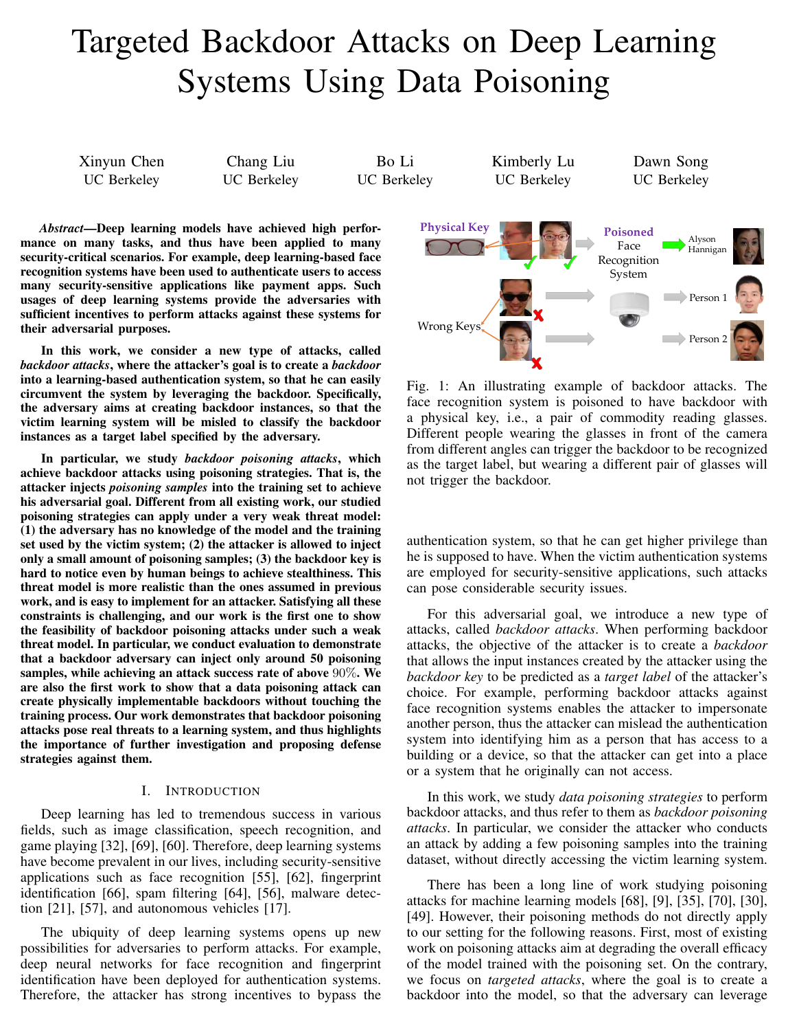 Cover for Targeted Backdoor Attacks on Deep Learning Systems Using Data Poisoning