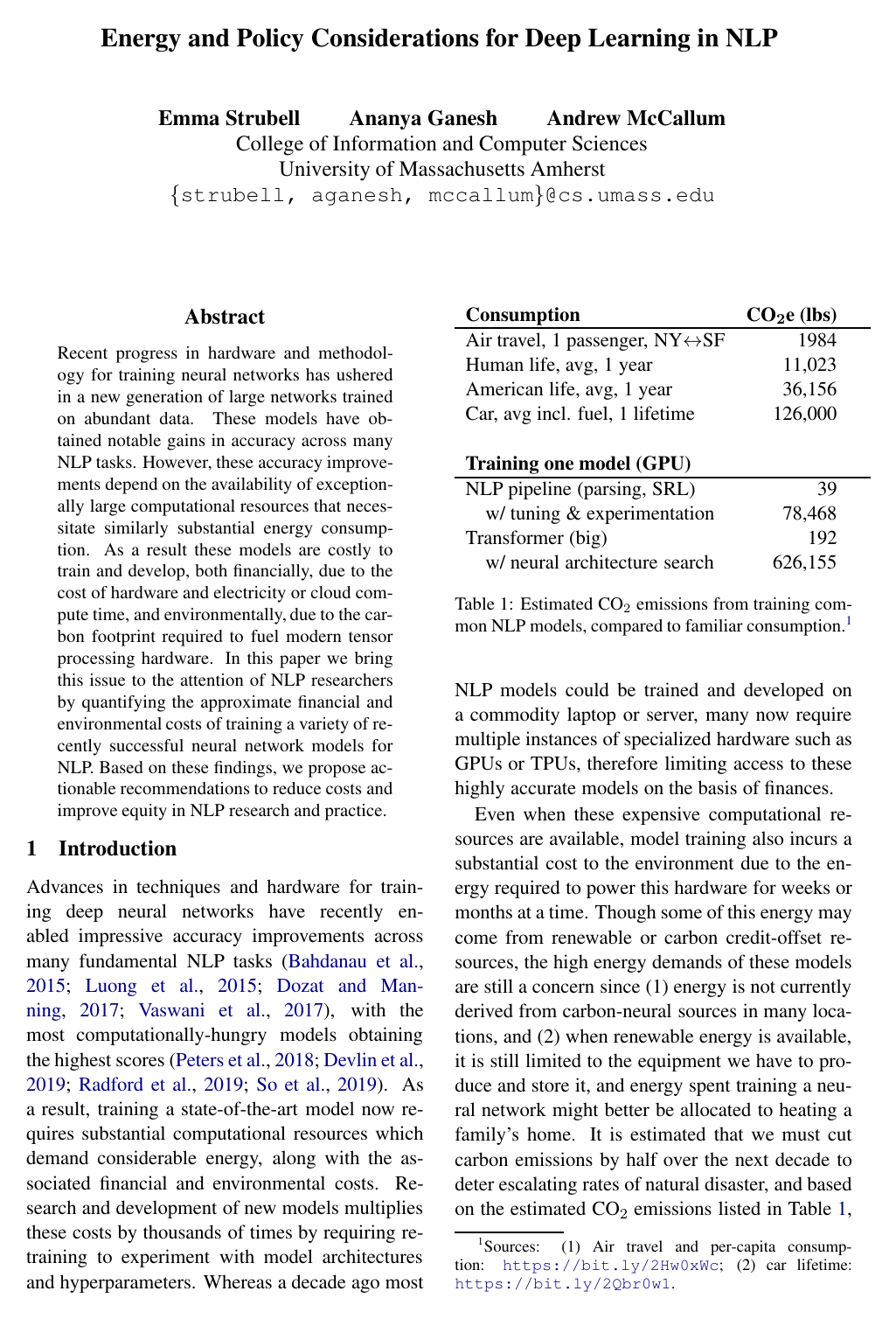 Cover for Energy and Policy Considerations for Deep Learning in NLP
