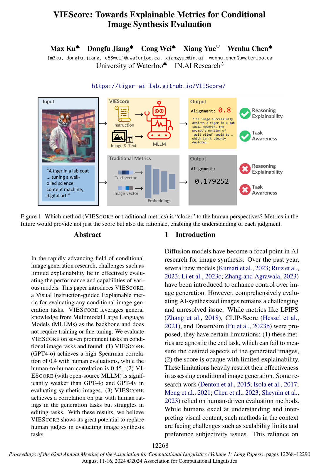 Cover for VIEScore: Towards Explainable Metrics for Conditional Image Synthesis Evaluation
