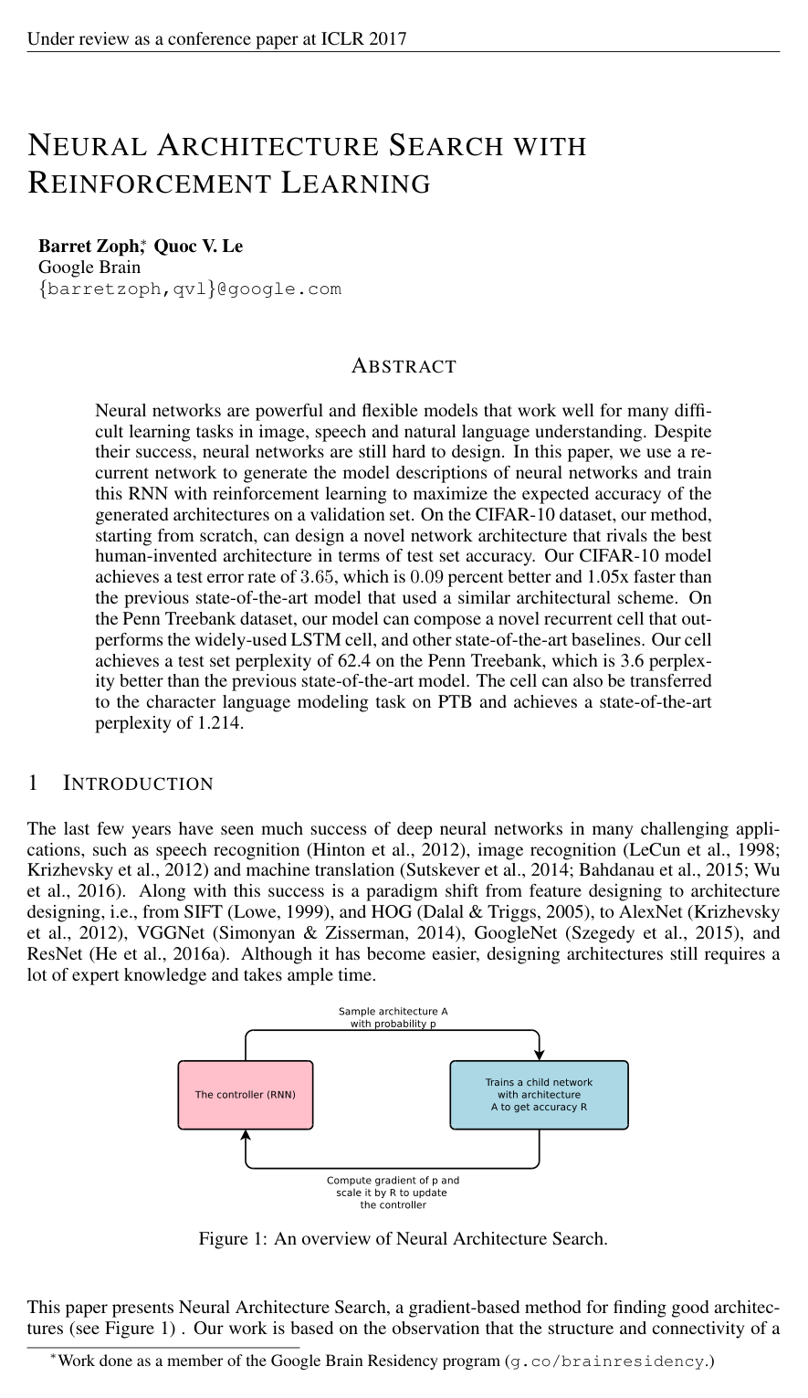 Neural Architecture Search with Reinforcement Learning