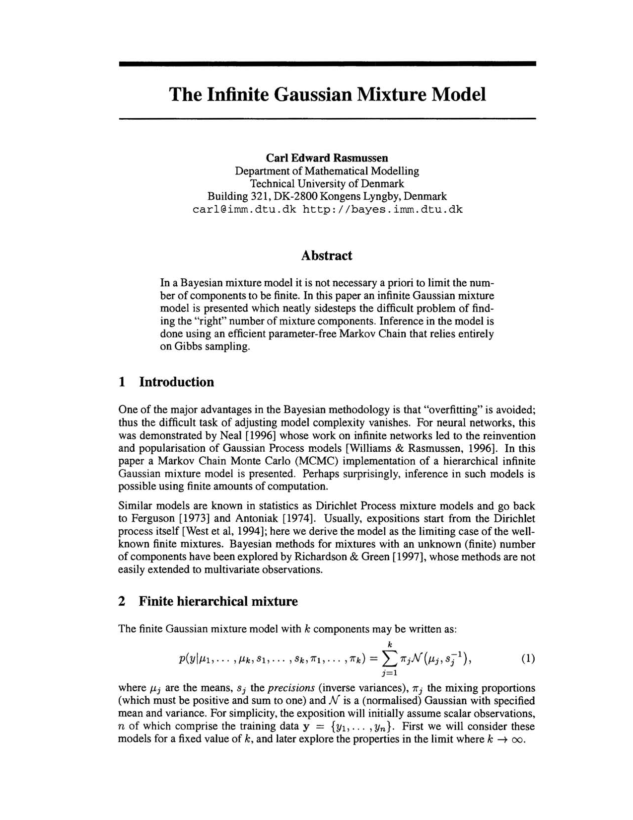 The Infinite Gaussian Mixture Model