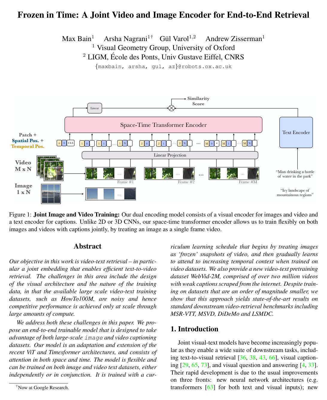 Cover for Frozen in Time: A Joint Video and Image Encoder for End-to-End Retrieval
