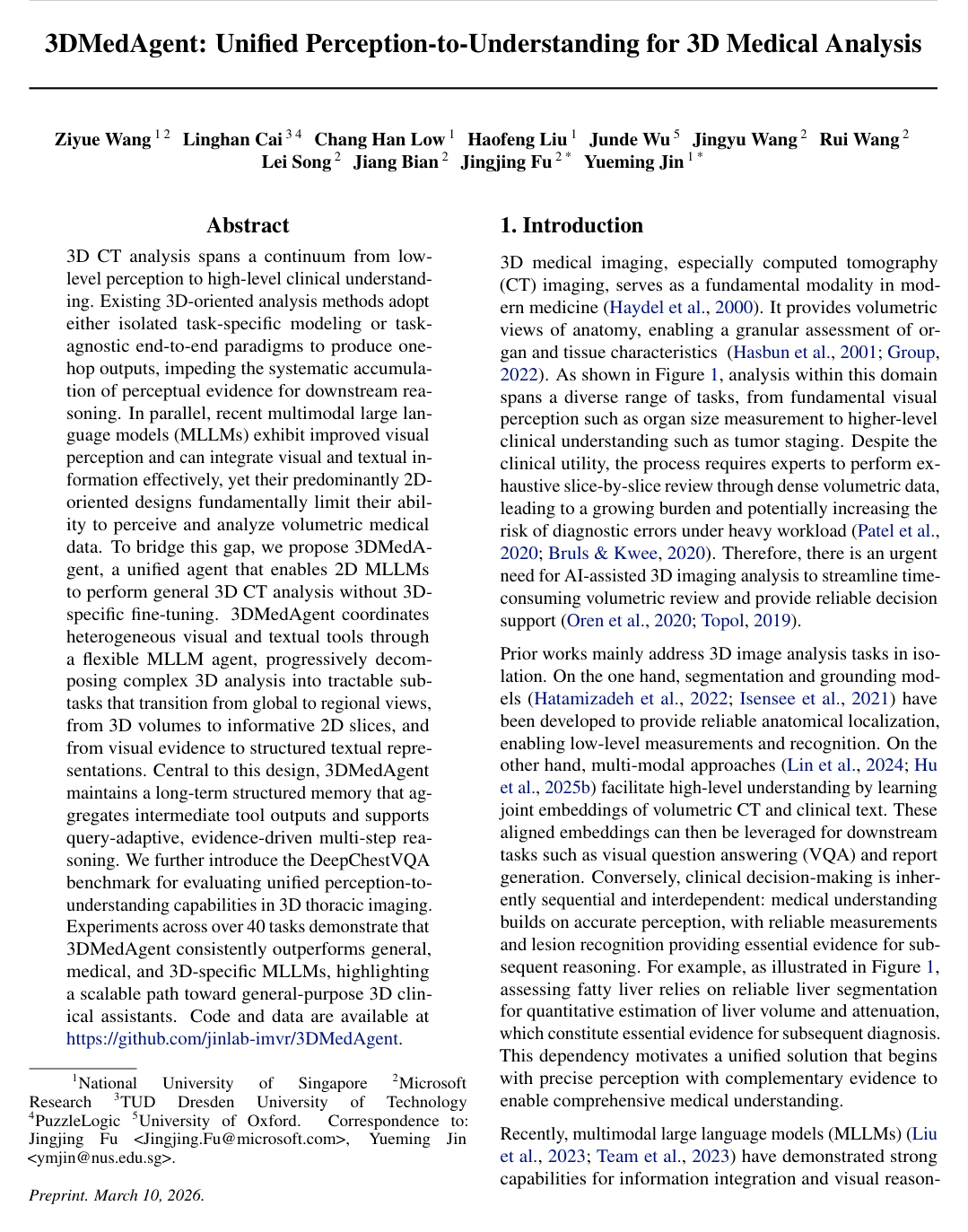 Cover for 3DMedAgent: Unified Perception-to-Understanding for 3D Medical Analysis