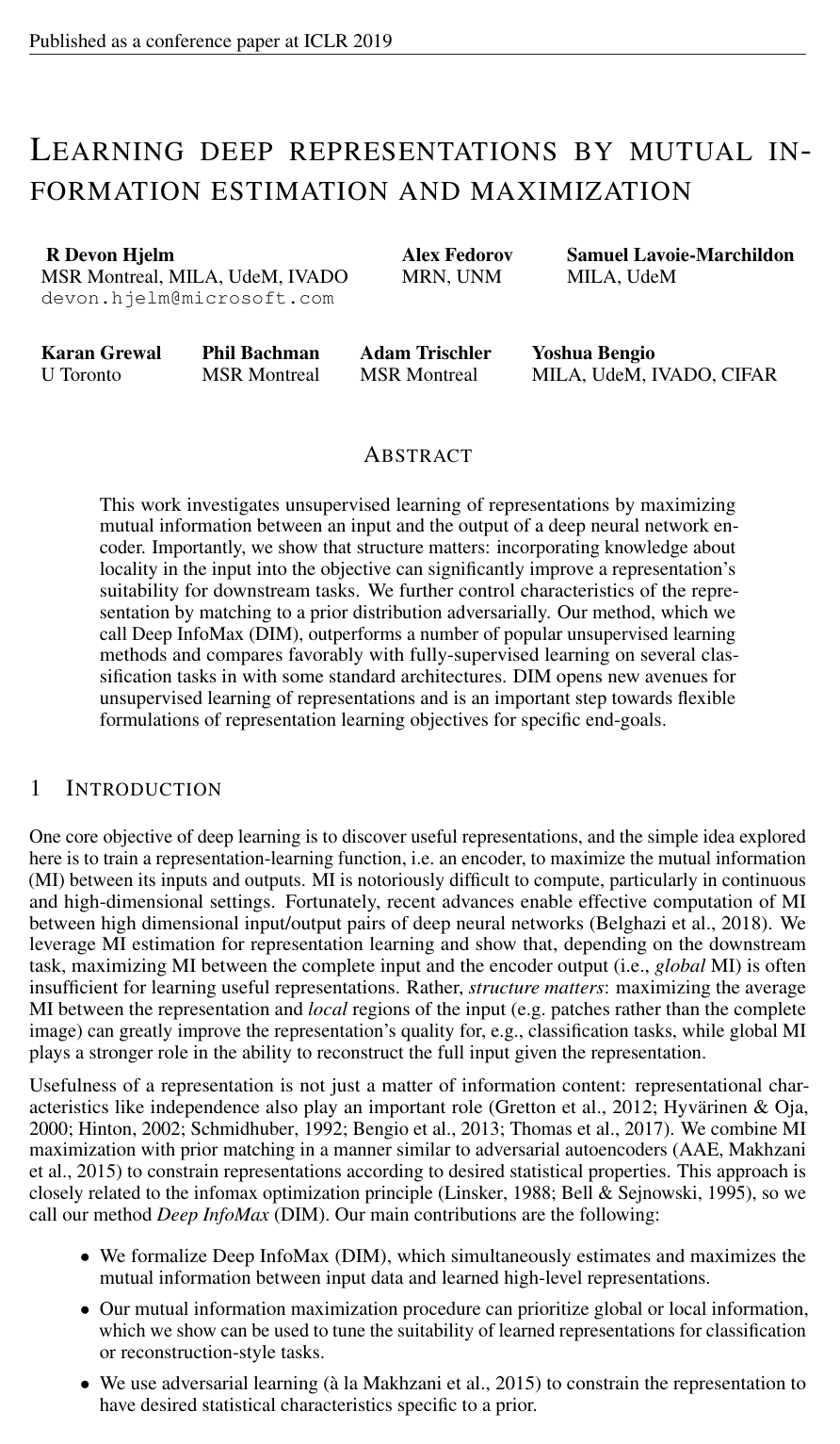 Learning deep representations by mutual information estimation and maximization