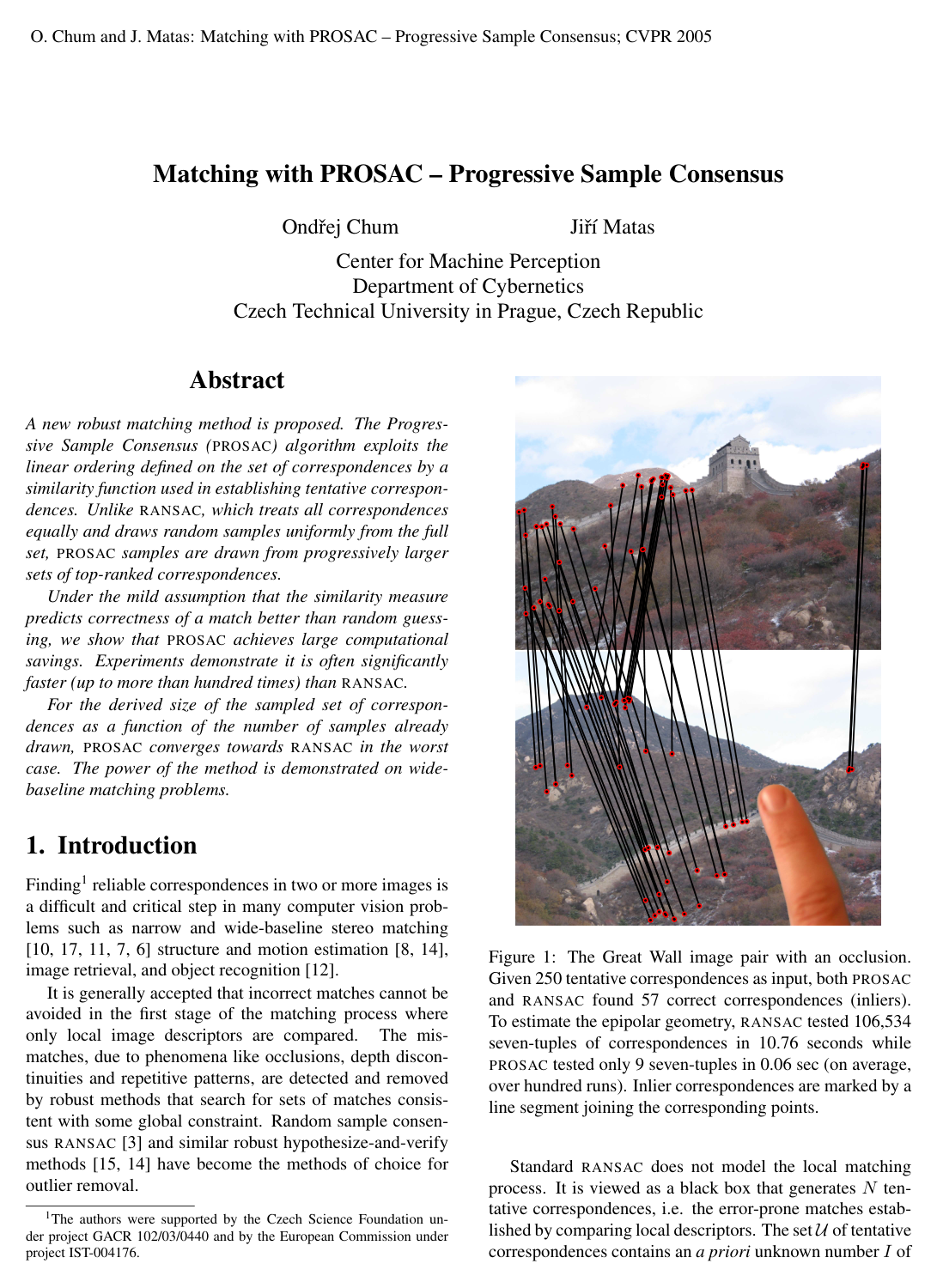 Matching with PROSAC - progressive sample consensus