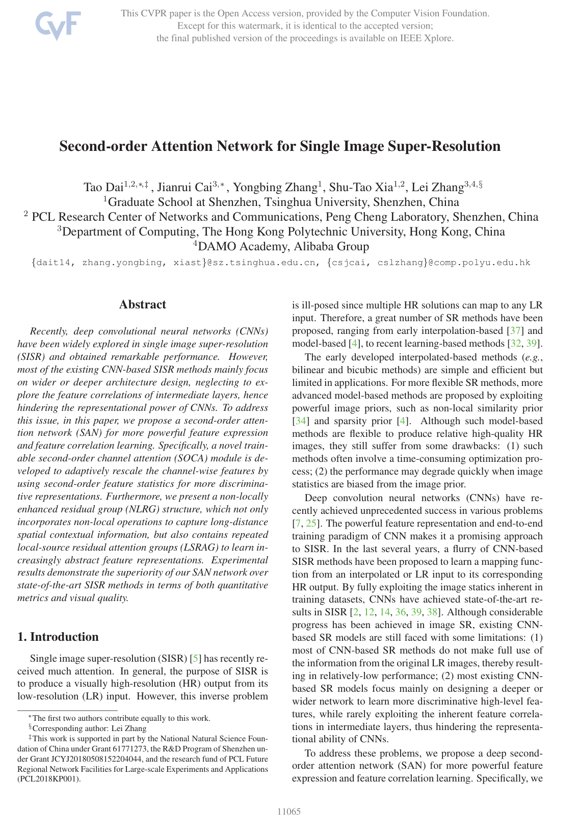 Cover for Second-Order Attention Network for Single Image Super-Resolution