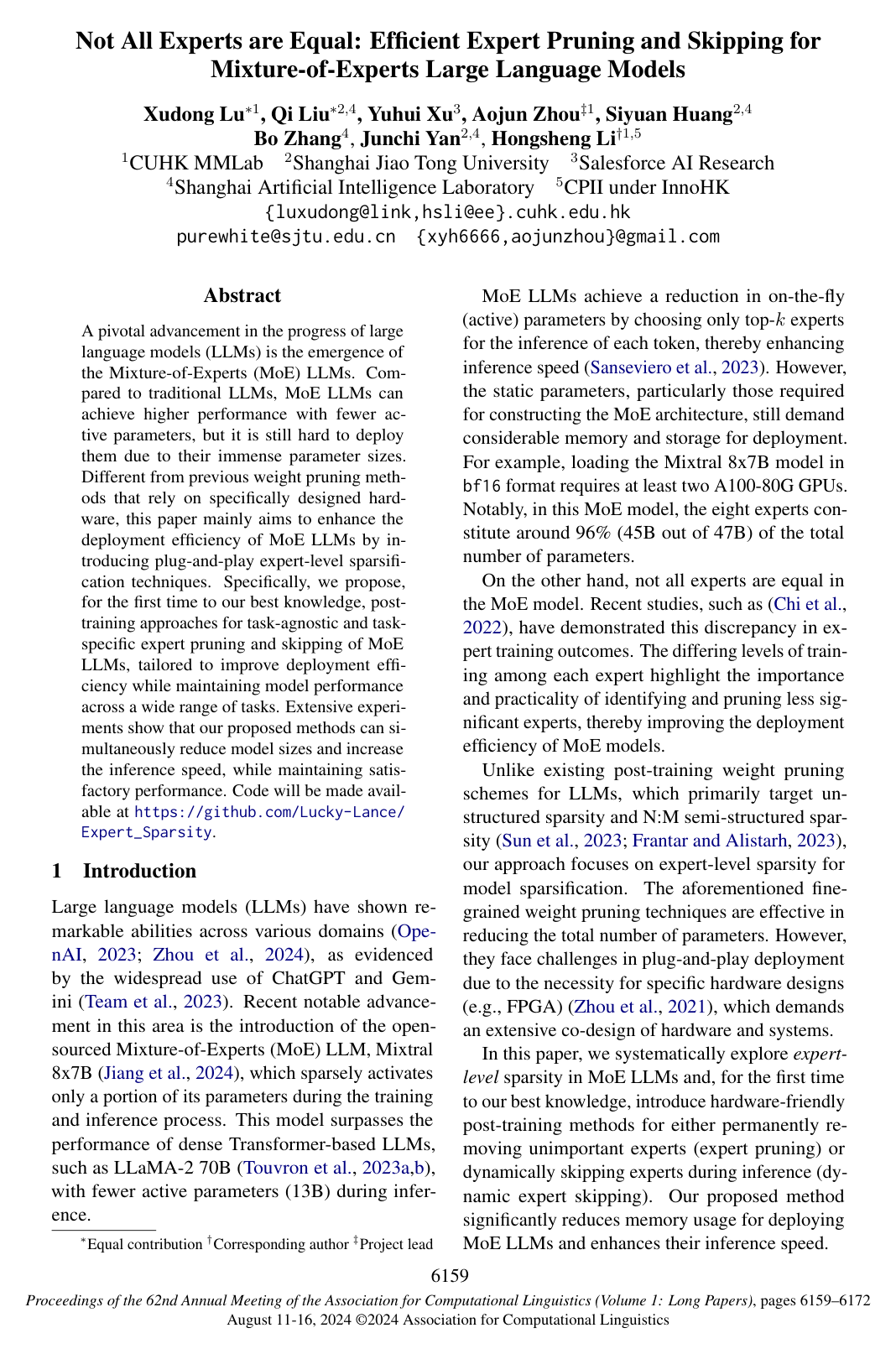 Cover for Not All Experts are Equal: Efficient Expert Pruning and Skipping for Mixture-of-Experts Large Language Models