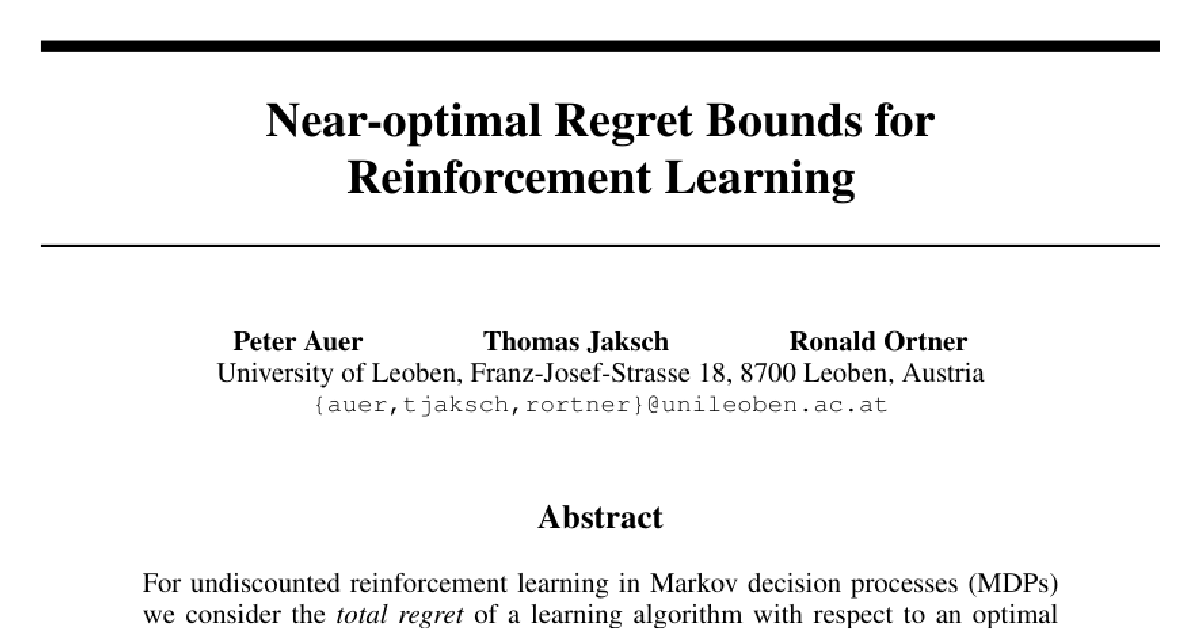 Near-optimal Regret Bounds for Reinforcement Learning cover