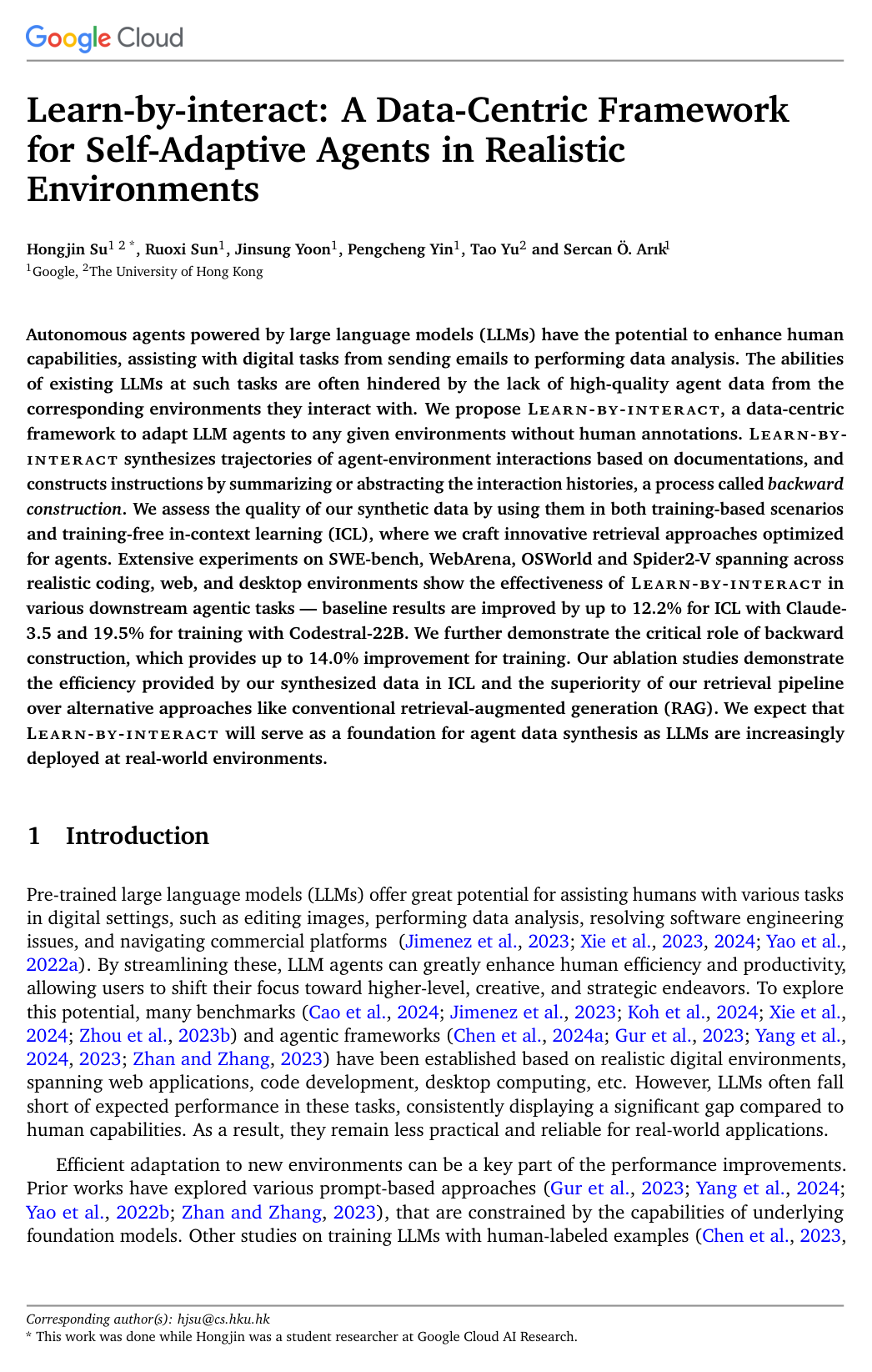 Cover for Learn-by-interact: A Data-Centric Framework For Self-Adaptive Agents in Realistic Environments