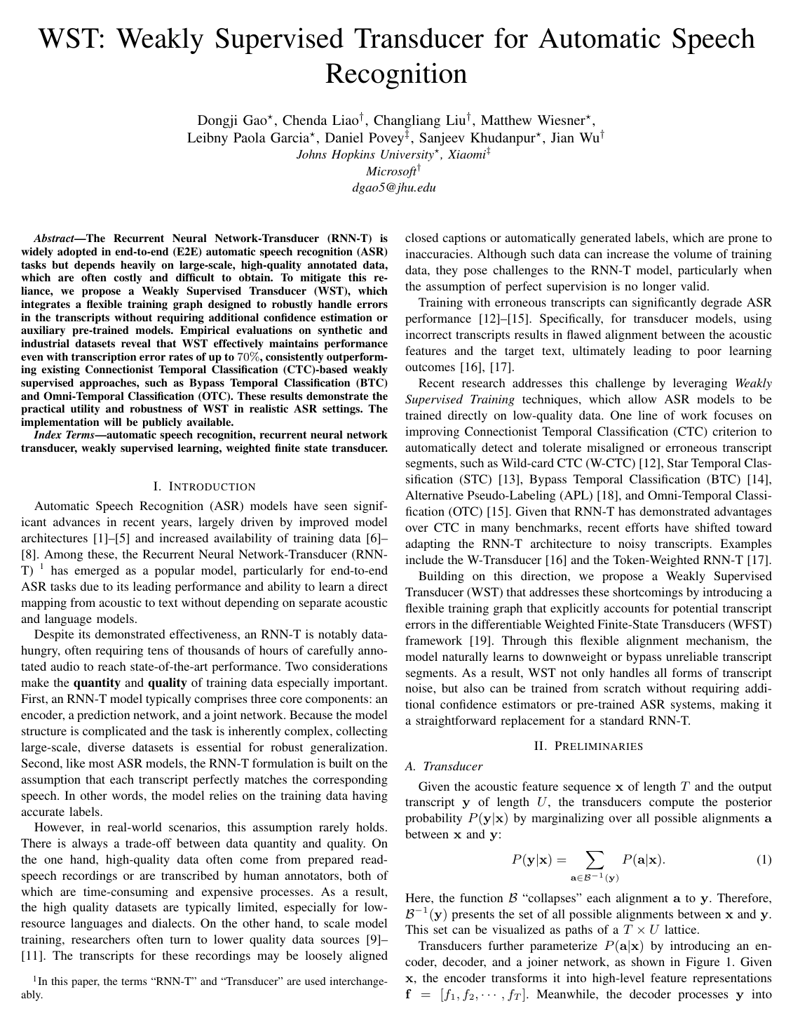 Cover for WST: Weakly Supervised Transducer for Automatic Speech Recognition