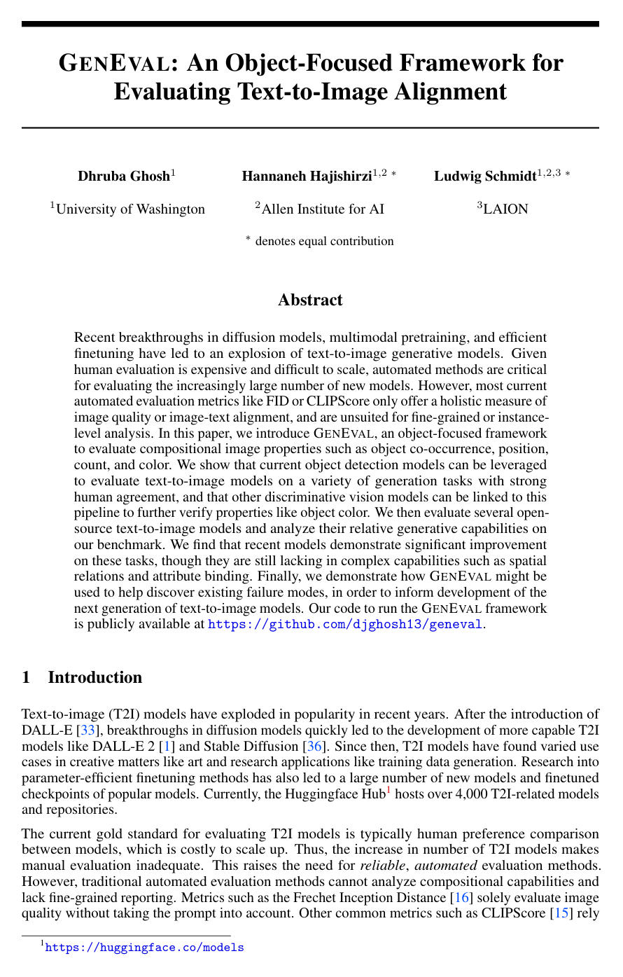 GenEval: An object-focused framework for evaluating text-to-image alignment