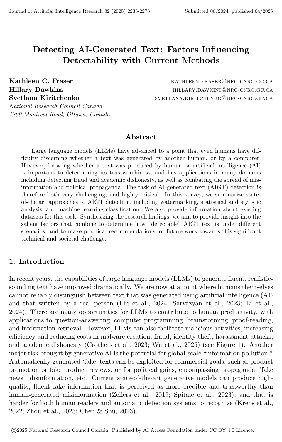 Cover for Detecting AI-Generated Text: Factors Influencing Detectability with Current Methods