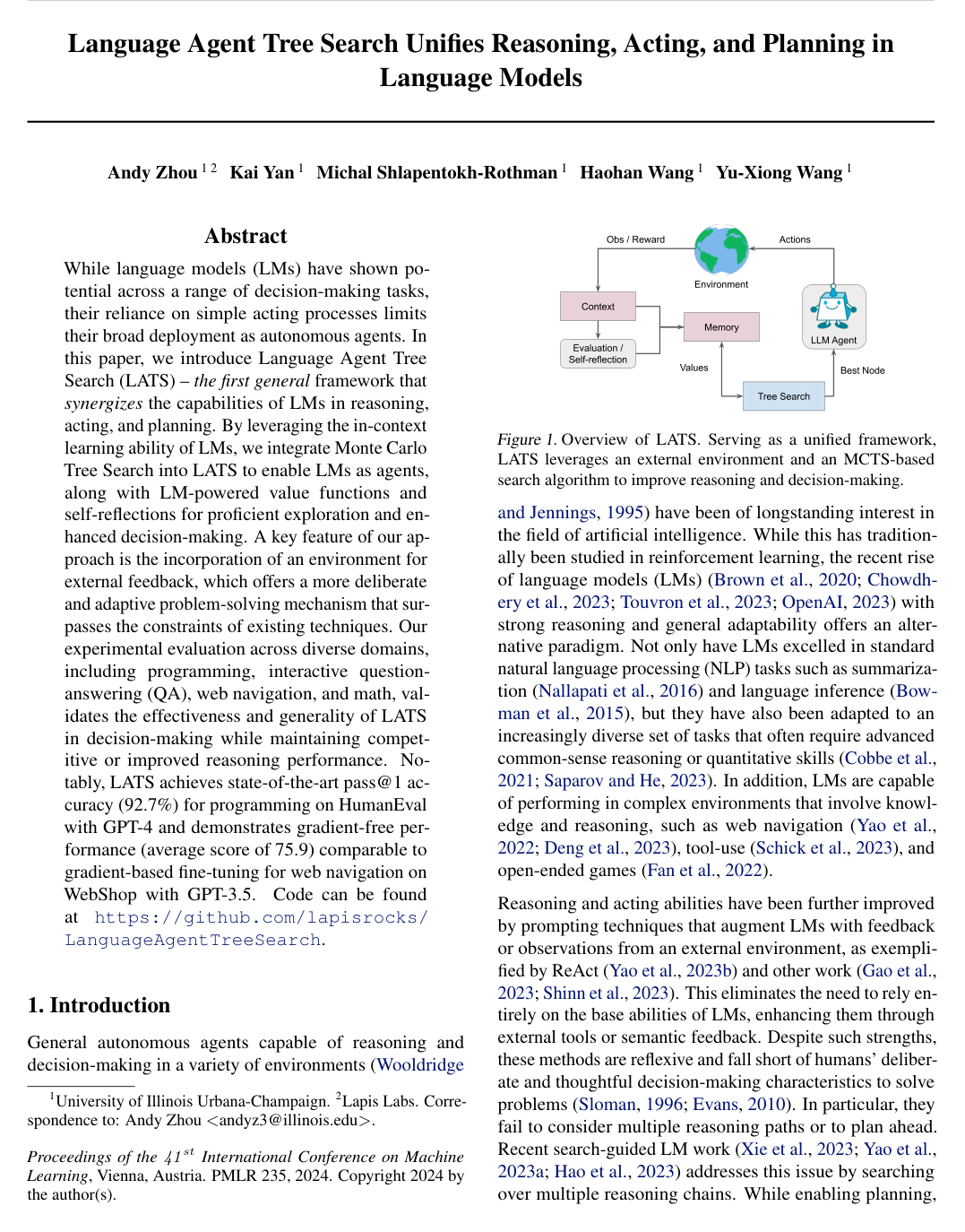Cover for Language Agent Tree Search Unifies Reasoning, Acting, and Planning in Language Models