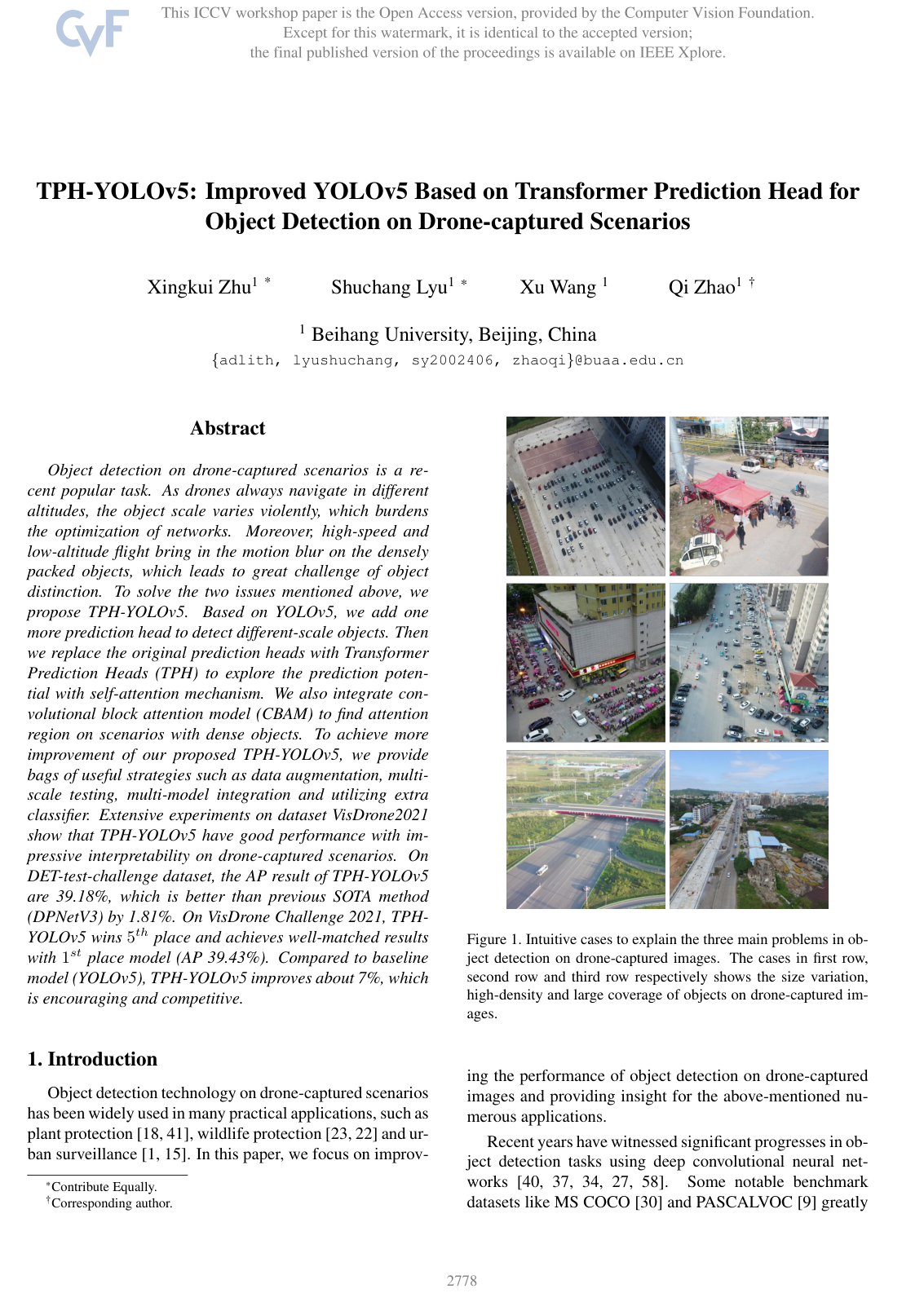 Cover for TPH-YOLOv5: Improved YOLOv5 Based on Transformer Prediction Head for Object Detection on Drone-captured Scenarios