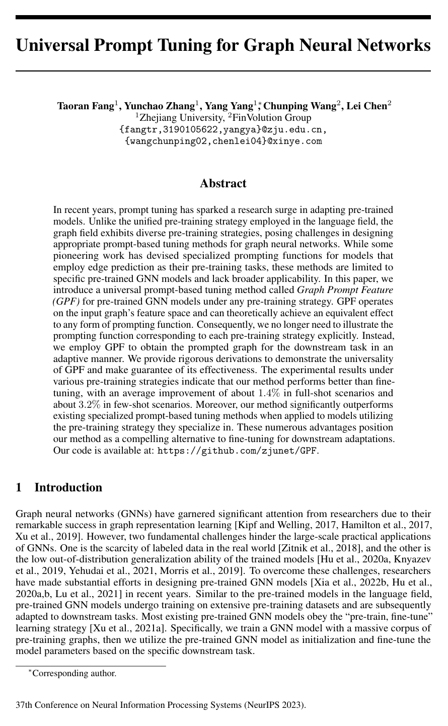 Cover for Universal Prompt Tuning for Graph Neural Networks