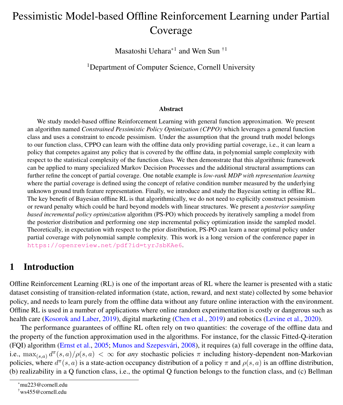 Pessimistic Model-based Offline Reinforcement Learning under Partial Coverage