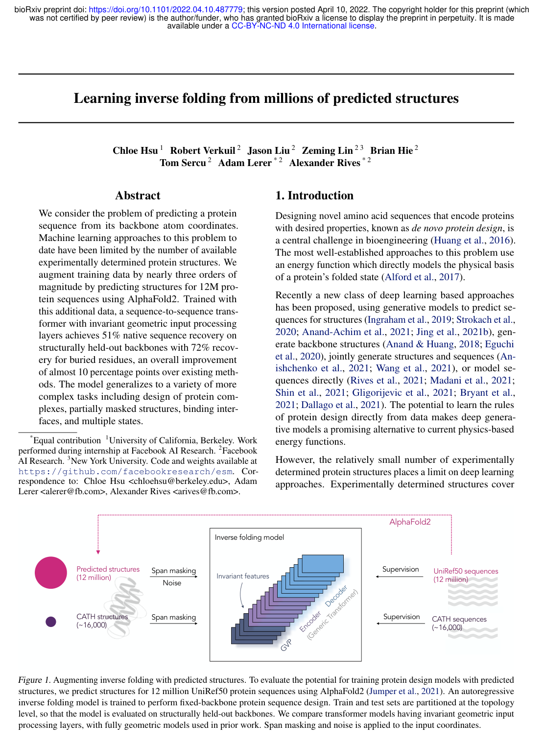 Cover for Learning inverse folding from millions of predicted structures