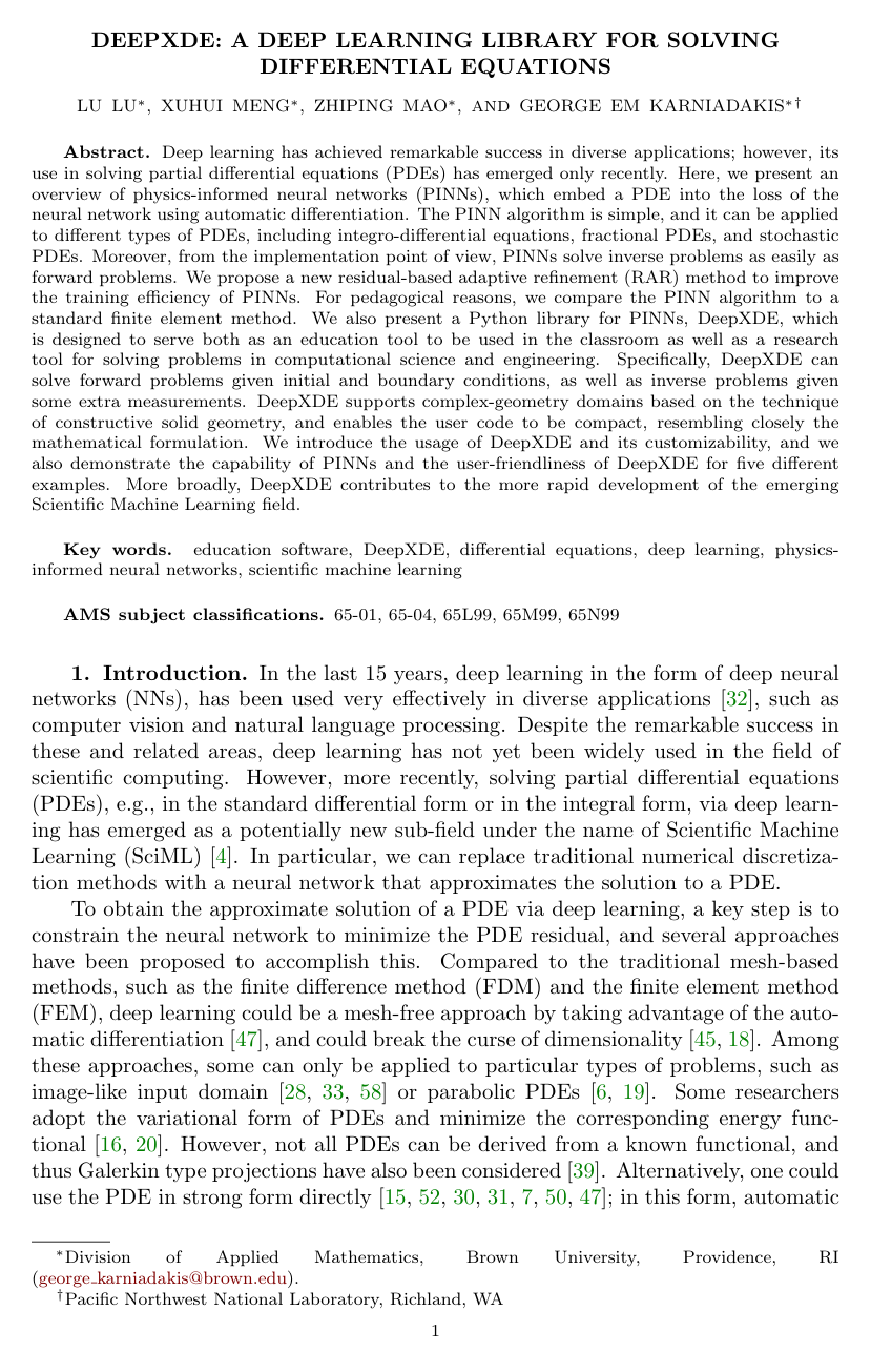 Cover for DeepXDE: A Deep Learning Library for Solving Differential Equations