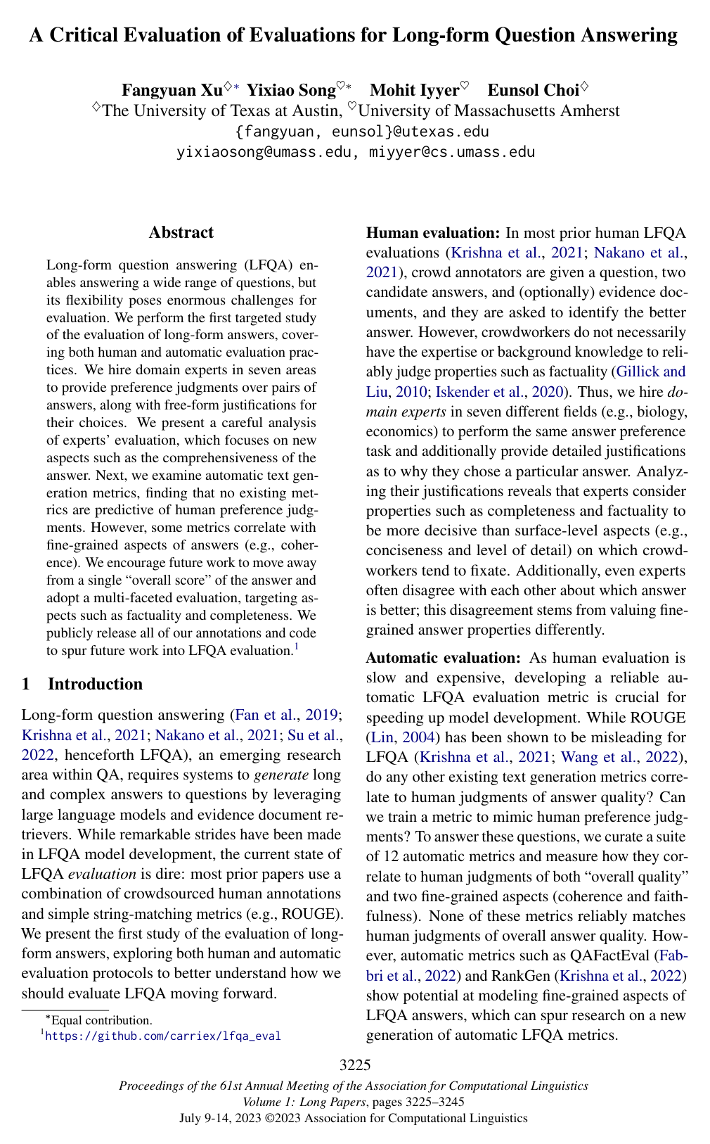 A Critical Evaluation of Evaluations for Long-form Question Answering