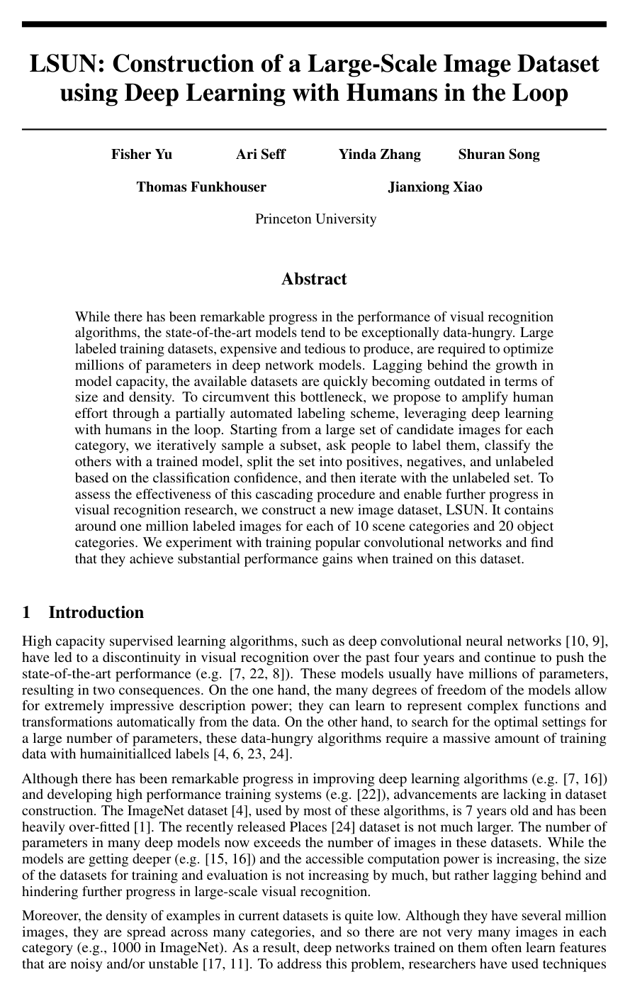Cover for LSUN: Construction of a Large-scale Image Dataset using Deep Learning with Humans in the Loop