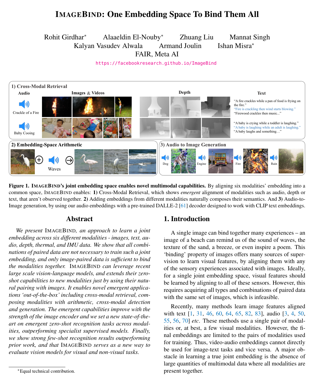 ImageBind One Embedding Space to Bind Them All