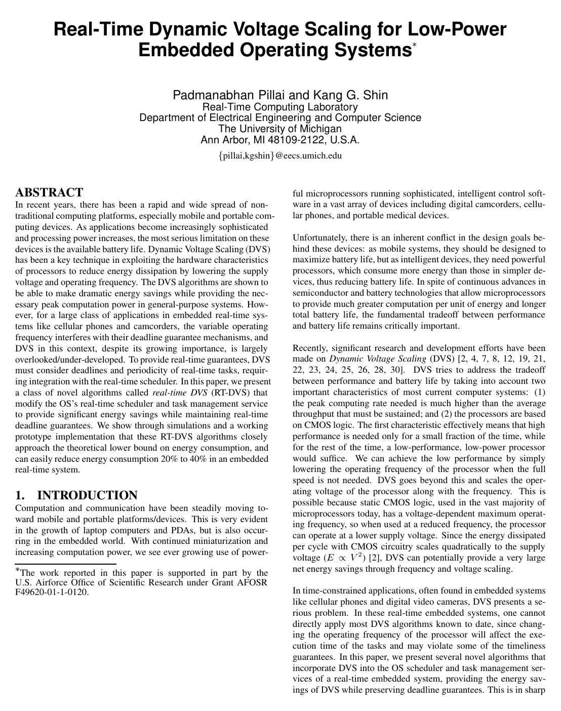Cover for Real-time dynamic voltage scaling for low-power embedded operating systems