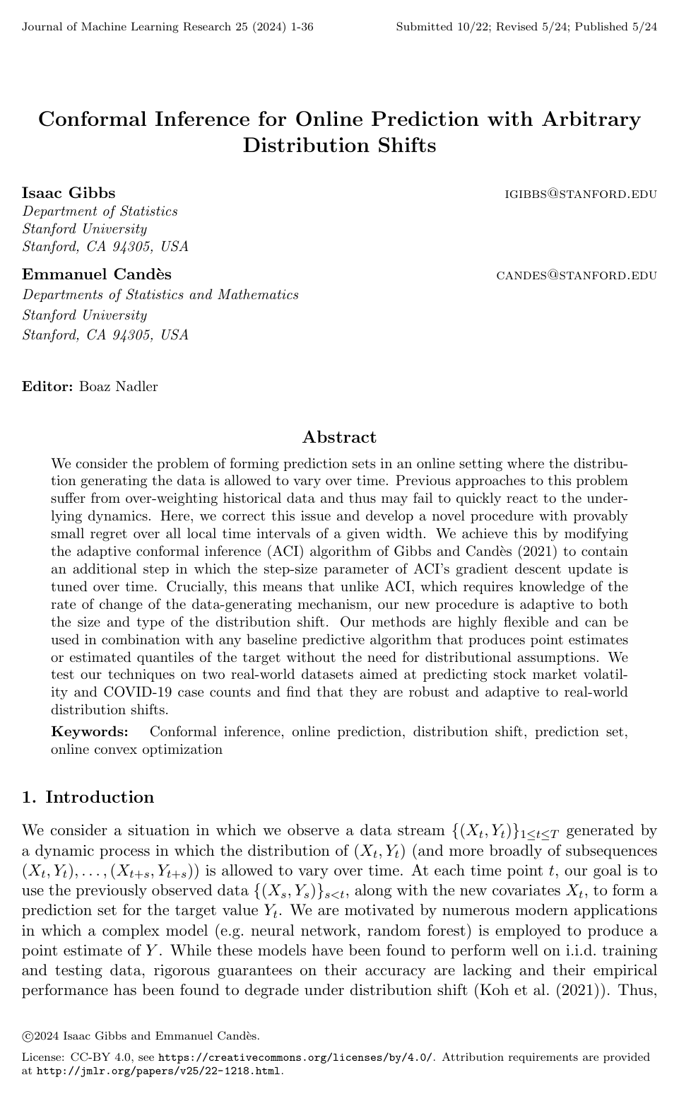 Cover for Conformal Inference for Online Prediction with Arbitrary Distribution Shifts