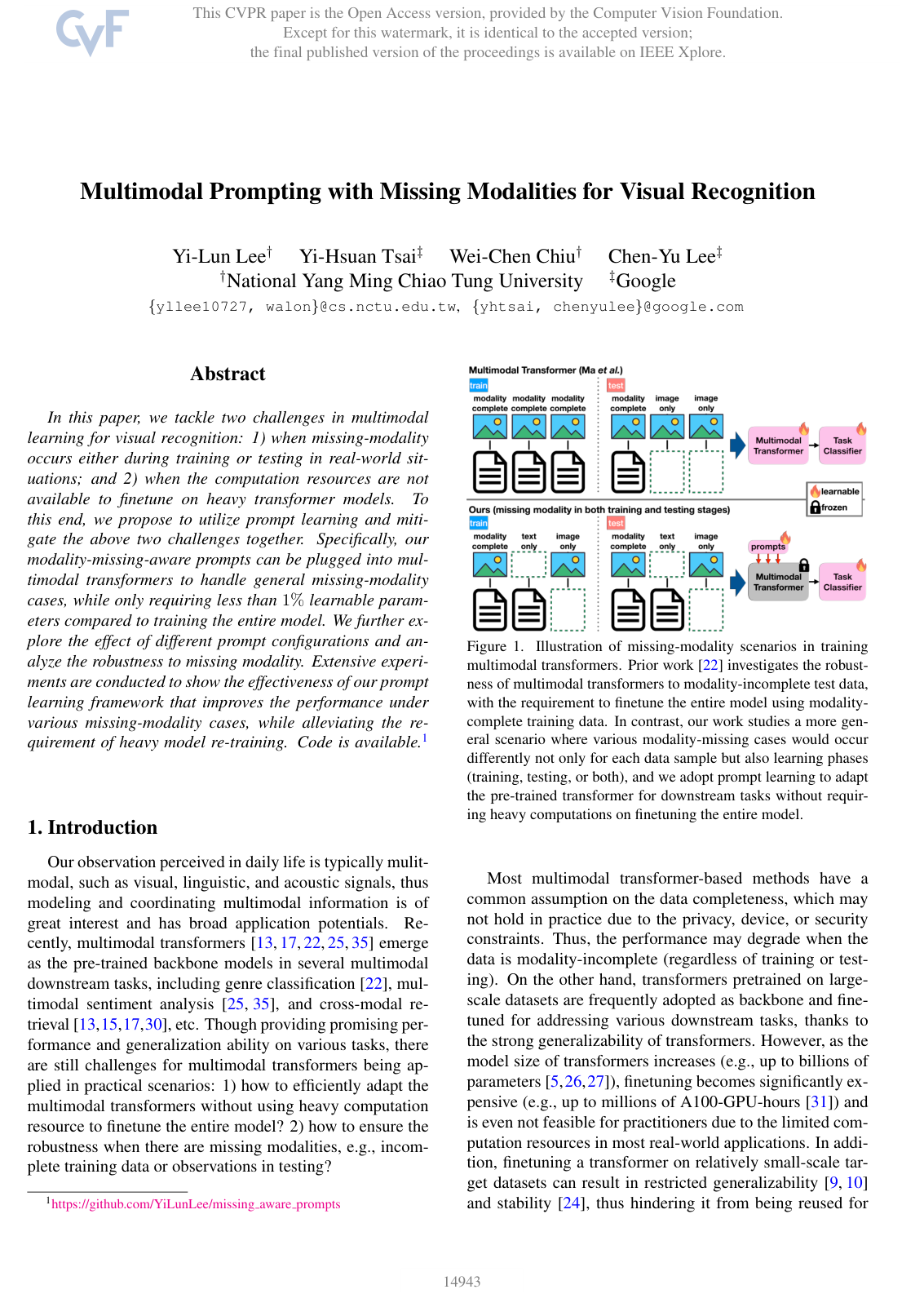 Multimodal Prompting with Missing Modalities for Visual Recognition
