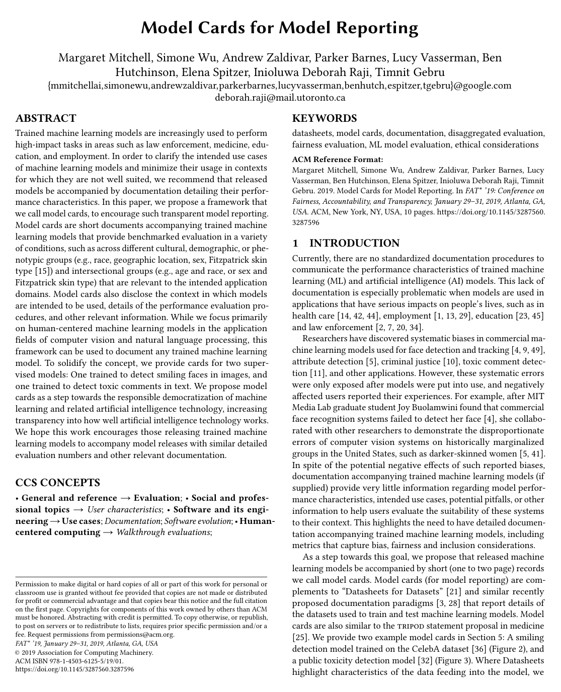 Model Cards for Model Reporting