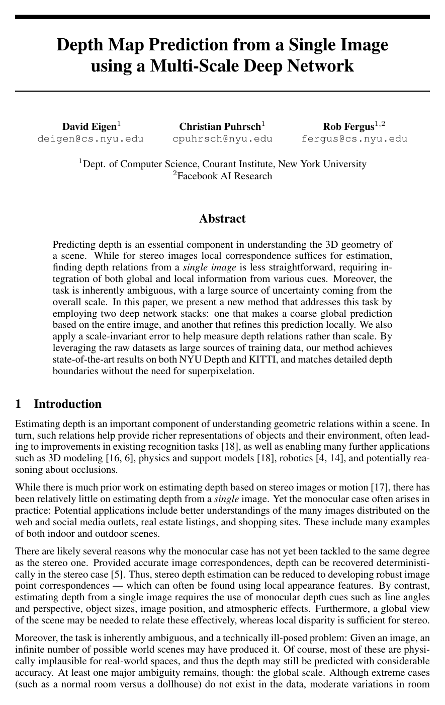 Depth Map Prediction from a Single Image using a Multi-Scale Deep Network