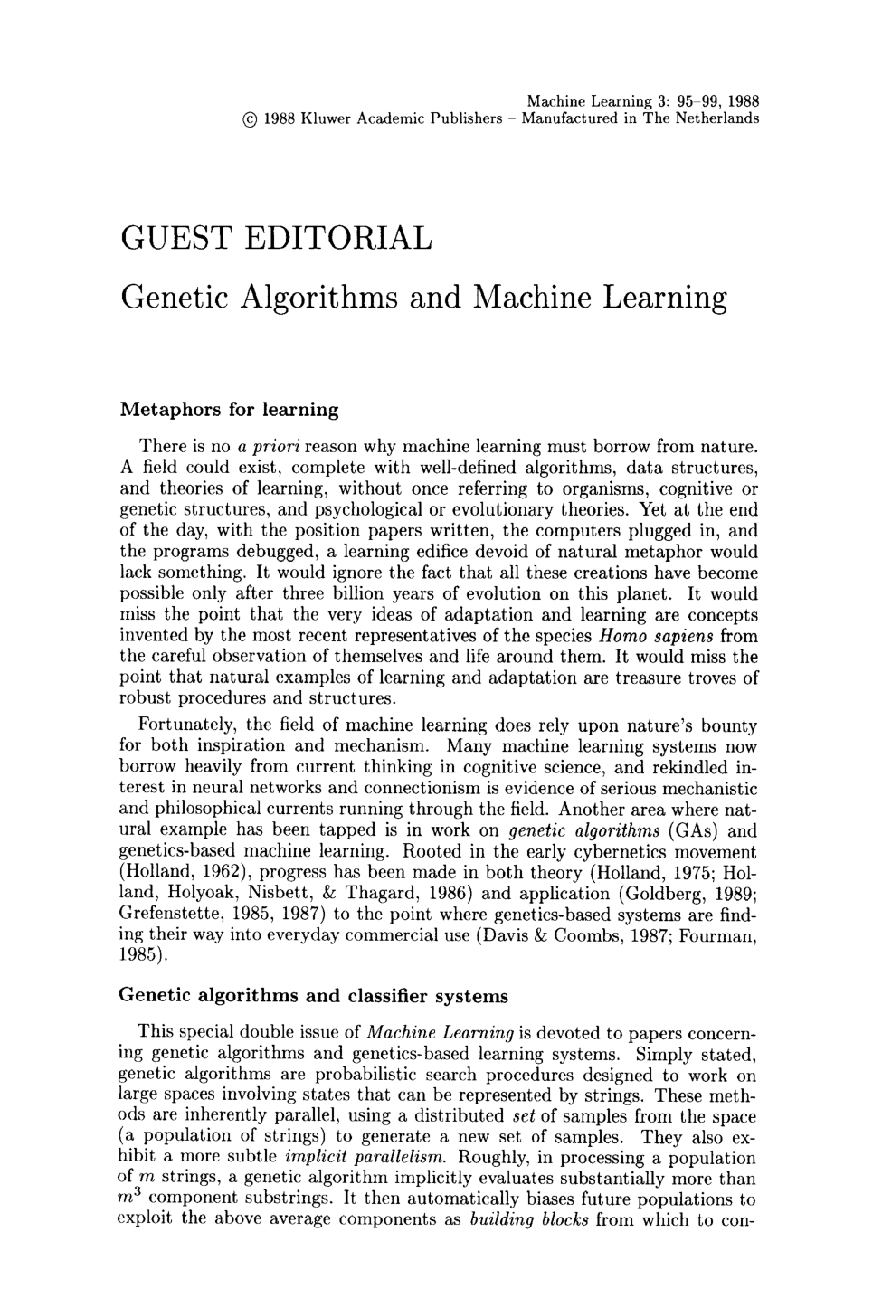 Cover for Genetic algorithms and Machine Learning
