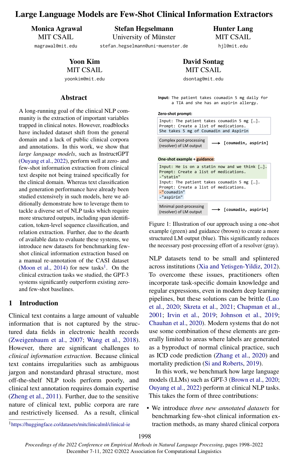 Large language models are few-shot clinical information extractors