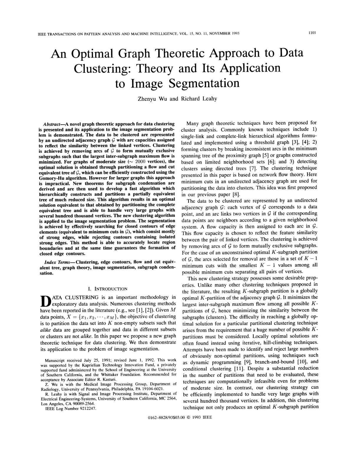 An Optimal Graph Theoretic Approach to Data Clustering: Theory and Its Application to Image Segmentation