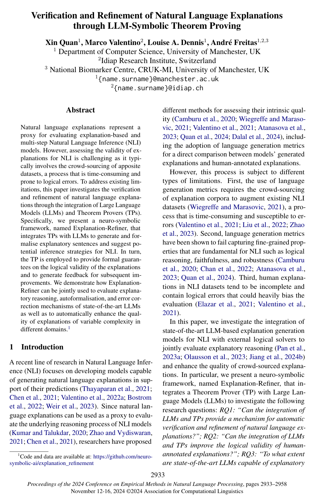 Verification and Refinement of Natural Language Explanations through LLM-Symbolic Theorem Proving