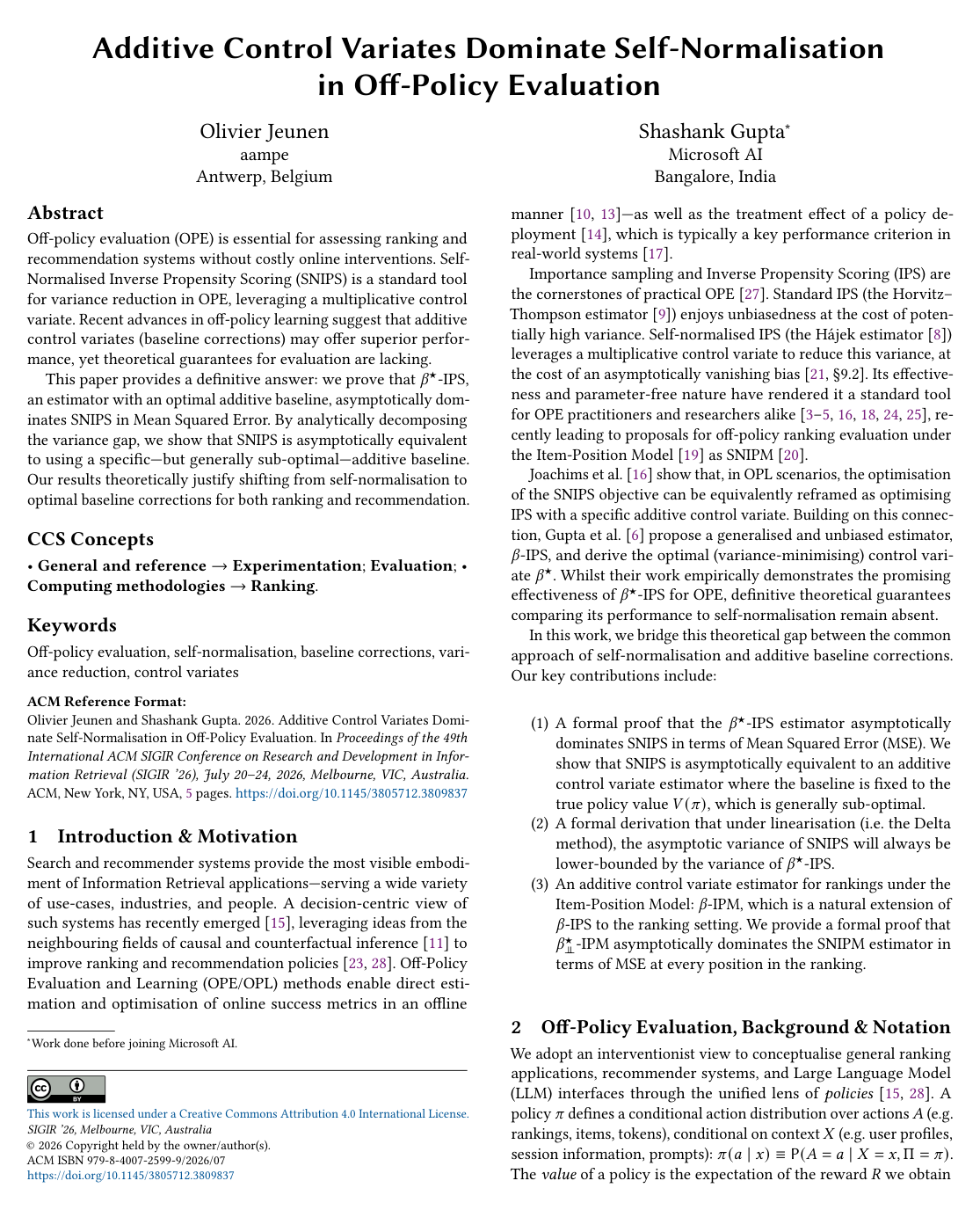 Additive Control Variates Dominate Self-Normalisation in Off-Policy Evaluation