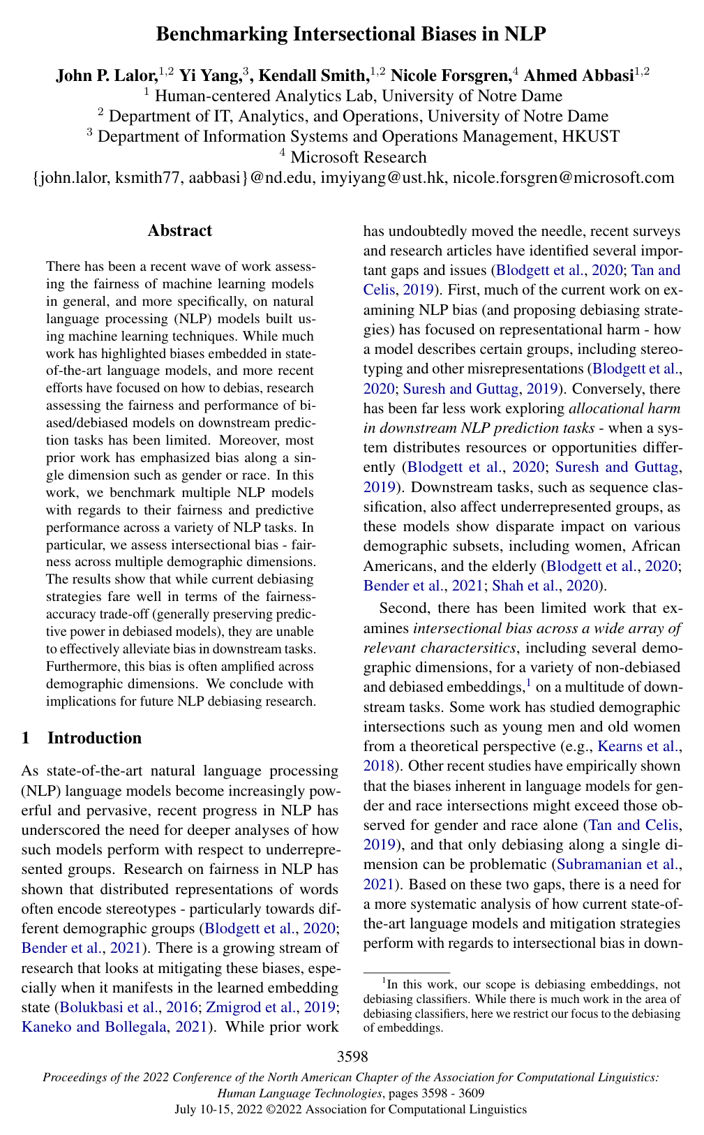 Benchmarking Intersectional Biases in NLP