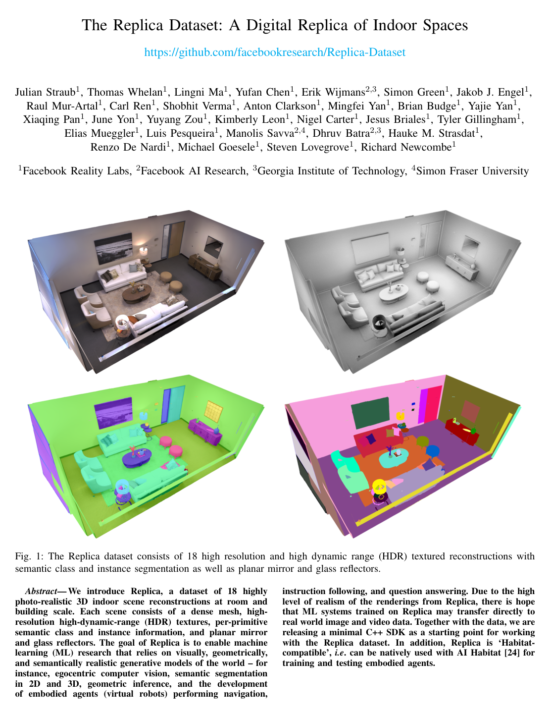 Cover for The Replica Dataset: A Digital Replica of Indoor Spaces