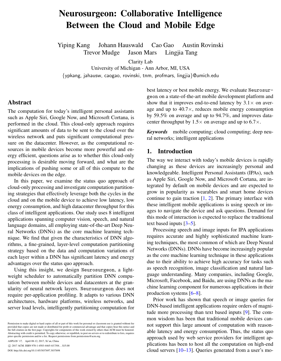 Cover for Neurosurgeon: Collaborative Intelligence Between the Cloud and Mobile Edge