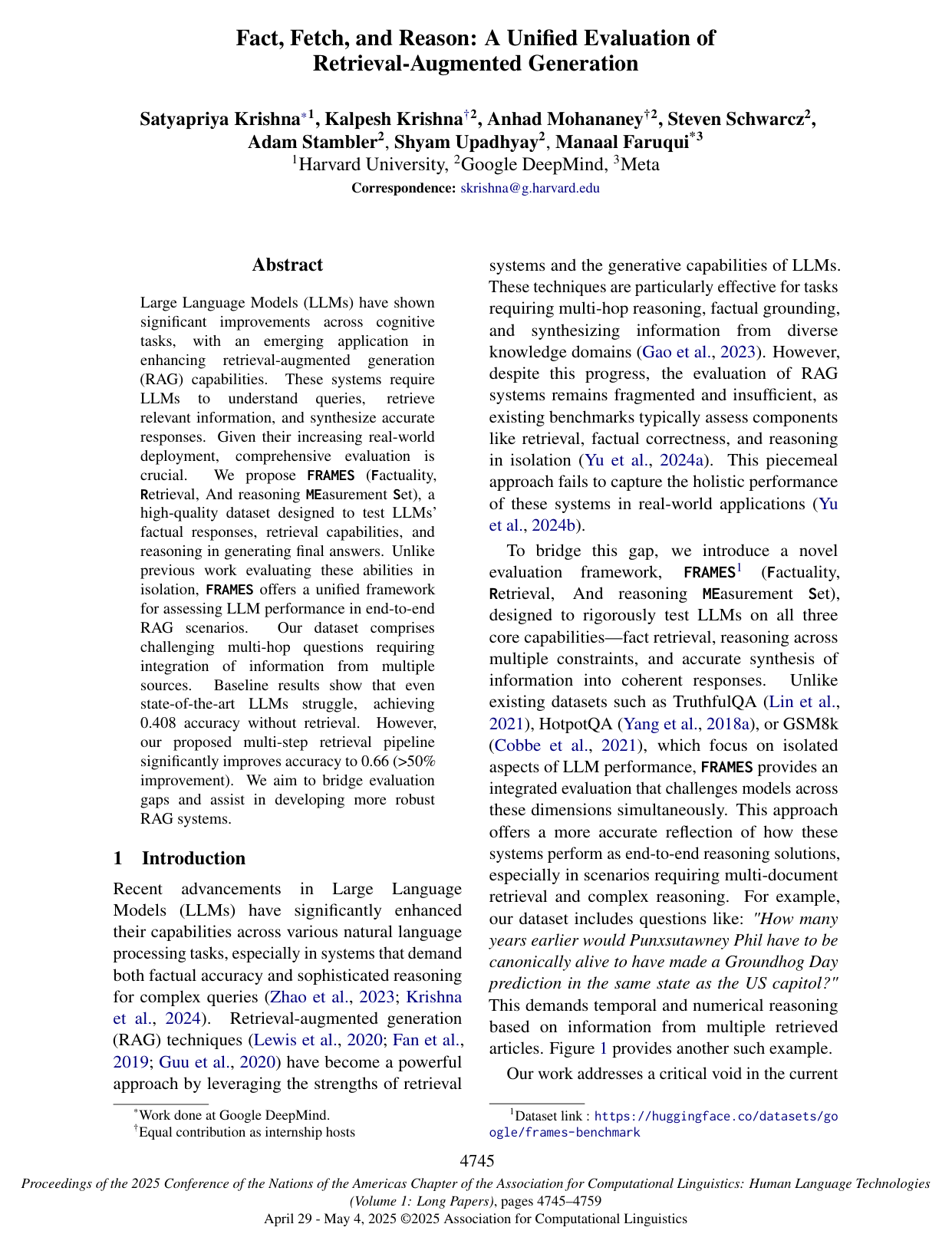 Cover for Fact, Fetch, and Reason: A Unified Evaluation of Retrieval-Augmented Generation