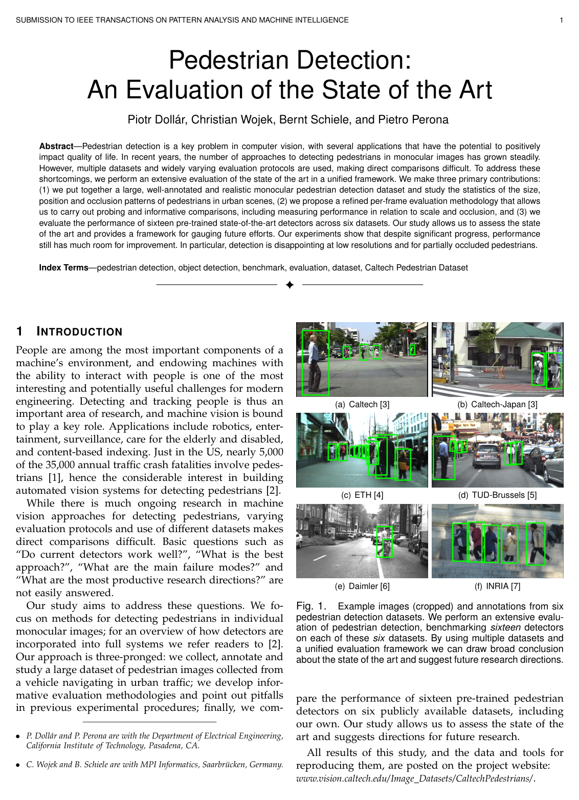 Cover for Pedestrian Detection: An Evaluation of the State of the Art