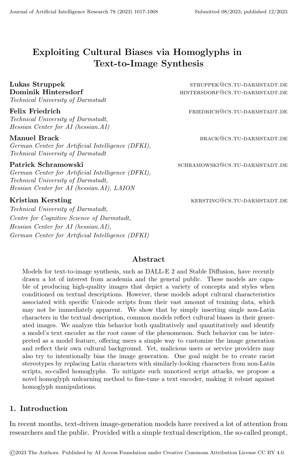 Exploiting Cultural Biases via Homoglyphs in Text-to-Image Synthesis