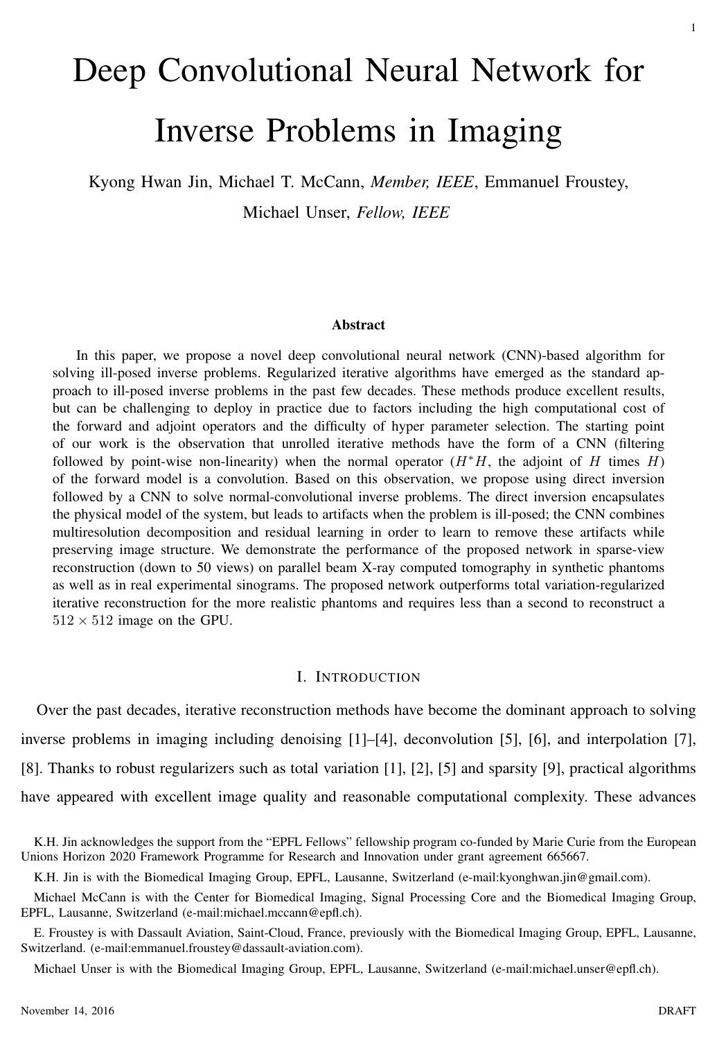 Cover for Deep Convolutional Neural Network for Inverse Problems in Imaging