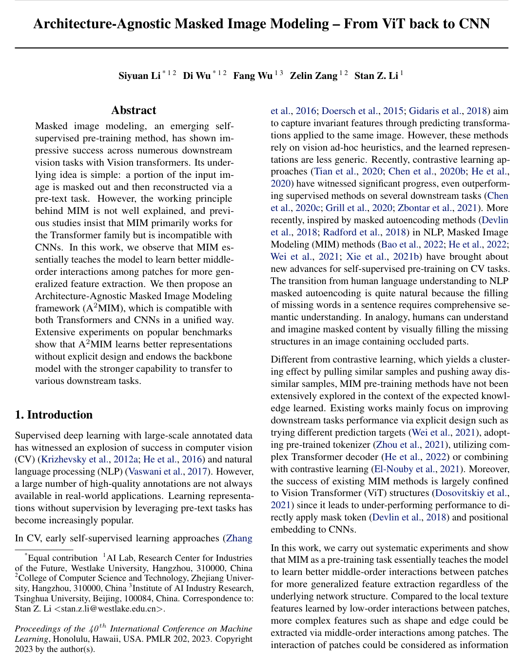 Cover for Architecture-Agnostic Masked Image Modeling - From ViT back to CNN